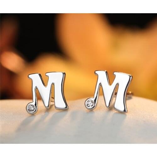Simple Female Small M Letter Earrings 925 Sterling Silver Stud Earrings For Women Vintage White Zircon Stone Wedding Earrings