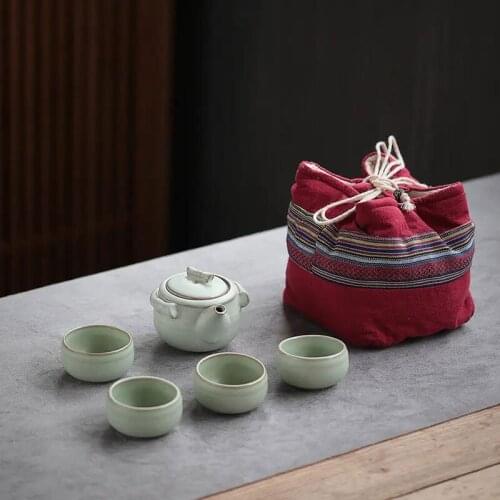 Travel tea set cloth bag tea set portable bag outdoor car cup quick guest cup one pot four cup set Zen tea