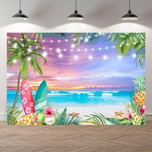 Seekpro Summer Beach Background Cocount Tree Backdrop For Photography Oil Painting Biirthday Photo Shoot Surfboard Photo Video