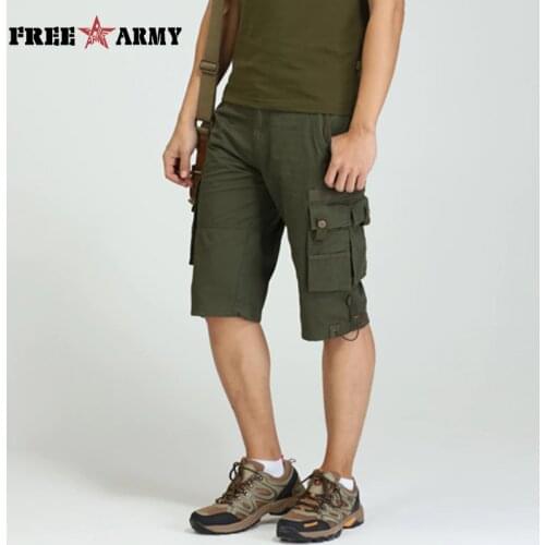 Free Army Brand New Design Men Military Cargo Shorts Army Green Pockets Decoration Mens Casual Shorts Mens Clothing MK-7105A