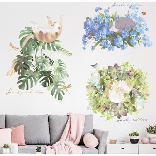 Nordic Cartoon Animals Wall Sticker Cat garland sticker Kids Bedroom Living Room Home Decor Nursery Decals
