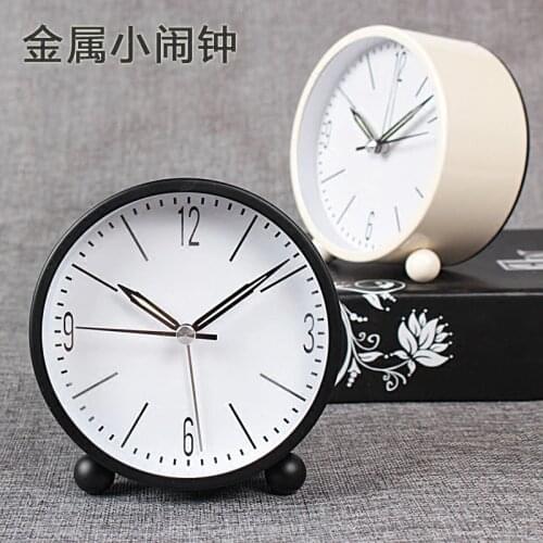 Modern Style Simple Student Children Bedroom Bedside Mute Small Alarm Clock Metal Table Clock with Night Light