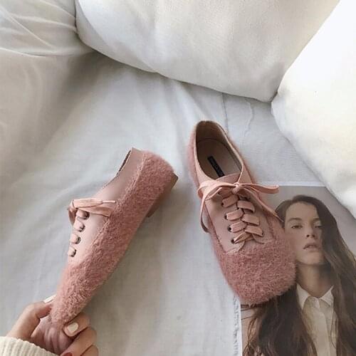 Wear Wild Warm Lazy Shoes Loafers Women Casual Plush Shoes Tide Mocasines Mujer Women Fashion Lace Up Peas Shoes Female U16-95