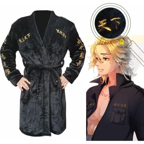 Tokyo Revengers Embroidery Bathrobe Flannel Robe Cloak Cape Manjiro Sano Sleepwear Ken Ryuguji Autumn Winter Pajamas Manji Gang