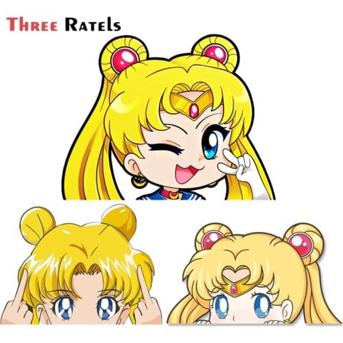Three Ratels A710 Moon Cute Peeker Car Stickers Vinyl Bumper Window Anime PVC Custom Printing Decal For Vehicle