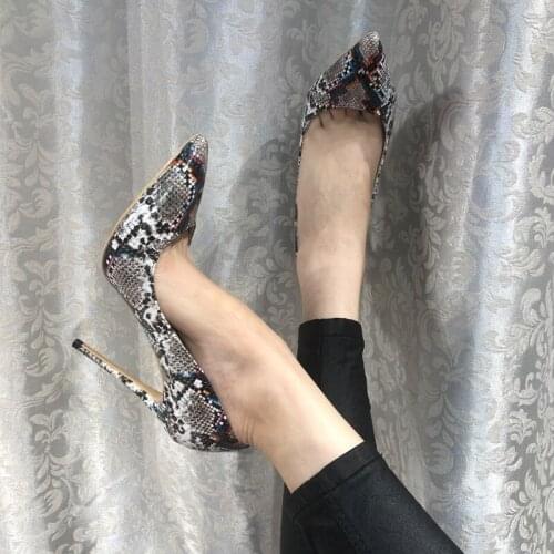 Free shipping fashion women Designer Brand New grey snake python printed point toe high heels pumps shoes Stiletto 12cm 10cm 8cm