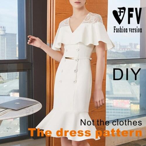 European and American slim lotus leaf sleeve fishtail dress pattern sewing structure design drawing BLQ-484