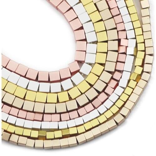 YHBZRET 2/3mm Matte Rose Gold Silvers Hematite Natural Stone Square Loose Spacer Beads For Jewelry Making Diy bracelet necklace