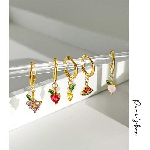 PerisBox Candy Color Fruit Hoop Earrings For Women Colorful Sweet Petite Sparkly Zircon Cherry Peach Strawberry Hoops Earring