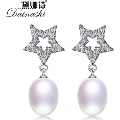 Dainashi 100% Genuine Natural Freshwater Pearl Earrings Fashion 925 Sterling Silver Star Drop Earrings for Women Fine Jewelry