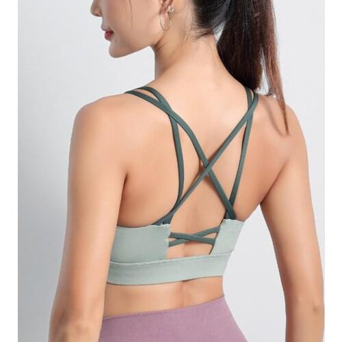 New Sports Underwear Women Running Shockproof Gathered Shaping Yoga Back Vest Fitness Bra Workout Tops Cross Bandage Sports Bra