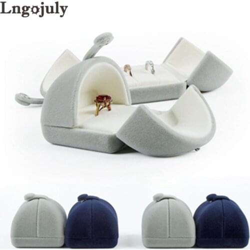 Wholesale Jewelry Packaging Box In Gray Navy Blue Colour Velvet Square For Pendant Ring Double Ring Gift Box 10 Pieces