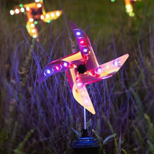 2 Pcs Solar LED Windmill Ground Plug Lights And Four Color Lights Windmill Style Solar Lamp For Lawn Garden Balcony And Oudoors