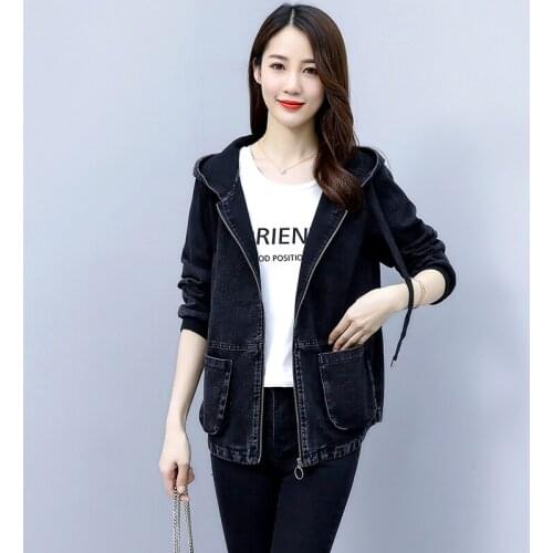#3137 Spring Autumn Denim Jackets Women Short Black Jeans Jackets Ladies Embroidery Letters Denim Coat Outerwear Ladies Jackets
