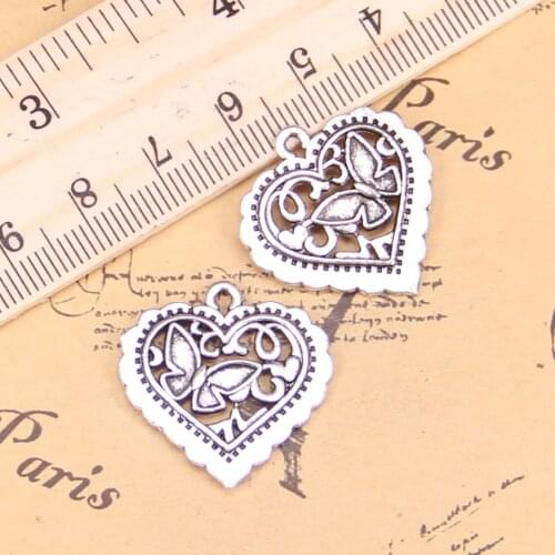 12pcs Charms heart butterfly 25x24mm Antique Pendants,Vintage Tibetan Silver Jewelry,DIY for bracelet necklace
