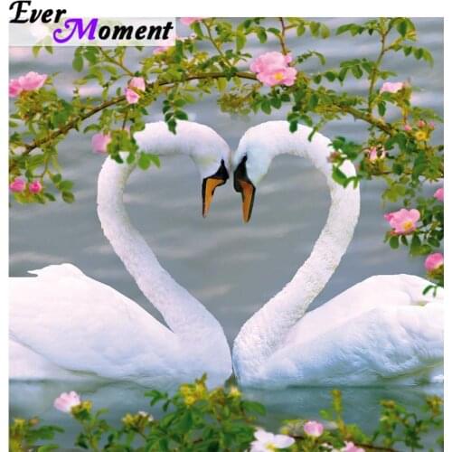 Ever Moment Diamond Painting Cross Stitch Swan Lover Heart Shape Roses Flower Wedding Gift Romantic Full Square Stones ASF1010
