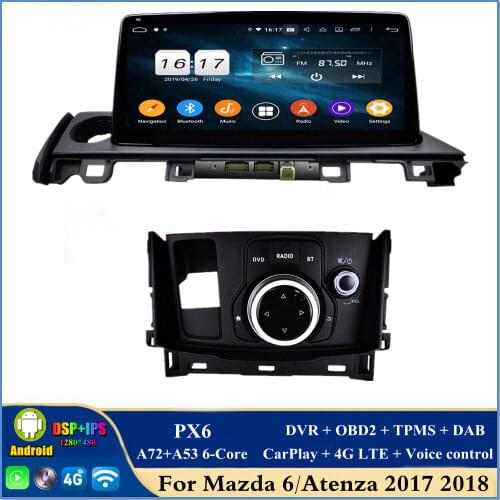 4gb+64gb DSP PX6 6-Core 10.25" Android 10 Car Radio DVD GPS Head Unit for Mazda 6 2017 2018 Bluetooth 5.0 WIFI USB CarPlay