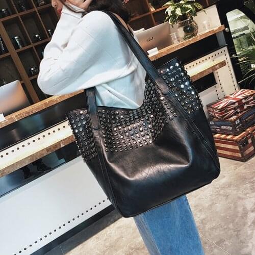 High Quality Rivet Big Totes Bags For Women 2020 Fashion PU Leather Handbag Female Large Capacity Tote Punk Shoulder Bag