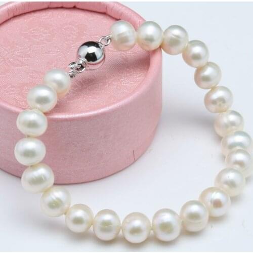 9-10mm white pink black purple Freshwater pearl bracelets 7.5"
