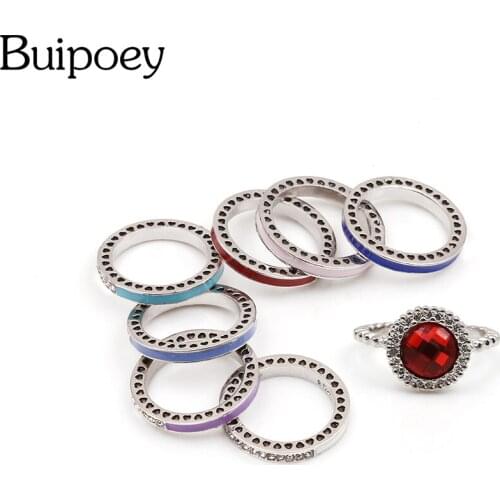 Buipoey Multicolor Wide Silver Color Plated Rhinestone Ring Wedding Ring Crystal Fashion Jewelry Accessories Fit Men Women