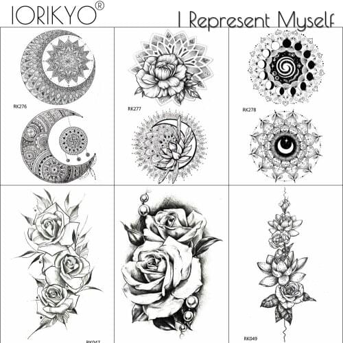 Black Henna Flower Waterproof Mandala Totem Tattoos Temporary Lotus For Women Girls Tattoo Stickers Body Arm Lace Fake Tatoos