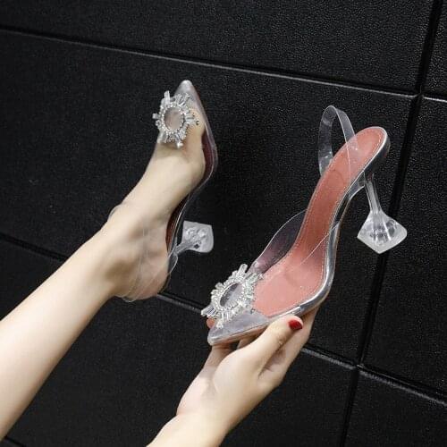 DDYZHY Summer wedding shoes womens sandals solid color office transparent high-heeled low-top stiletto high heels shoes women