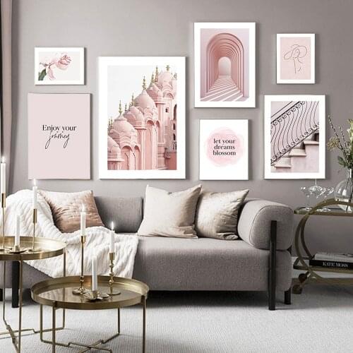 Pink Style Girl Room Decor Art Print Painting Archway Hawa Mahal Palace HD Posters Rose Grape Flower Living Room Decor Pictures