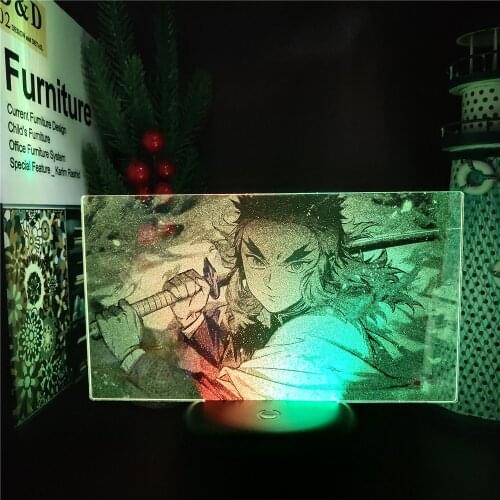 Demon Slayer Rengoku Kyoujurou 3D LED Anime Lamp Nightlights Colors Changing Kimetsu no Yaiba Visual Lampara