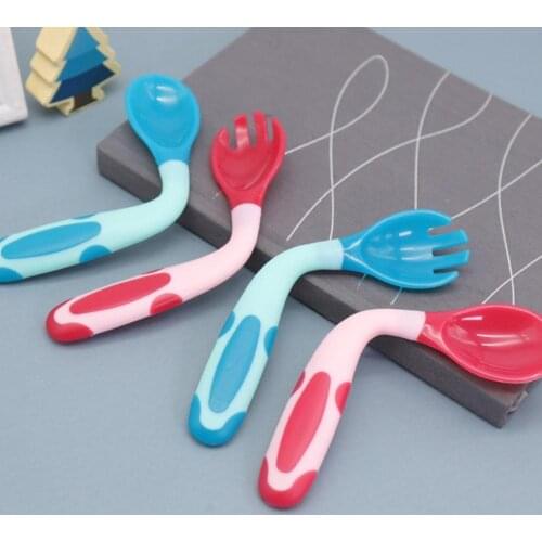 Baby Kid Heat Sensing Color Change Bending Fork Spoon Feed Utensil Tableware Set