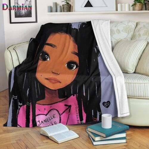DARMIAN 2021 Cute African Girls Printed Throw Fleece Blanket Cartoon Autumn Bedspread Sofa Quilt Cover Blankets Travel Bedding