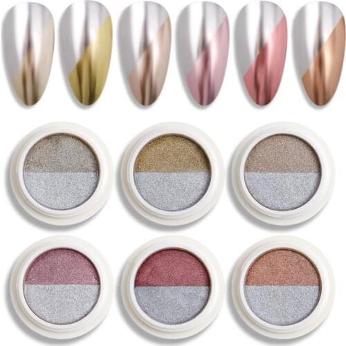 DIY Double Color Metal Solid Nail Art Glitter Dipping Powder Chrome Mirror Pigment Powder For Nails Decorations Accessories