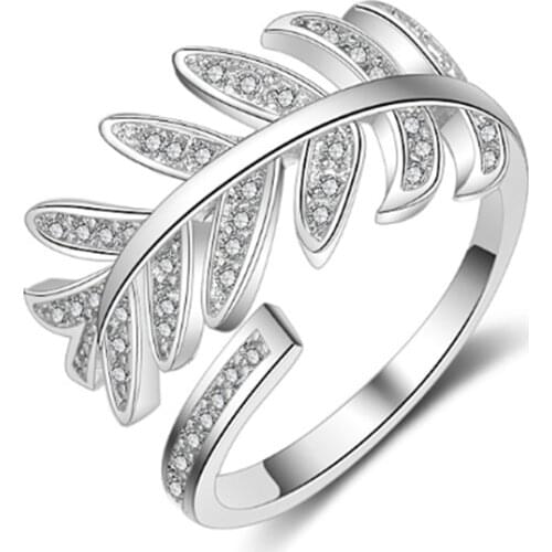 Personality creative beautiful pop wild two-color double-layer zircon tree leaves open silver plated rings SA077