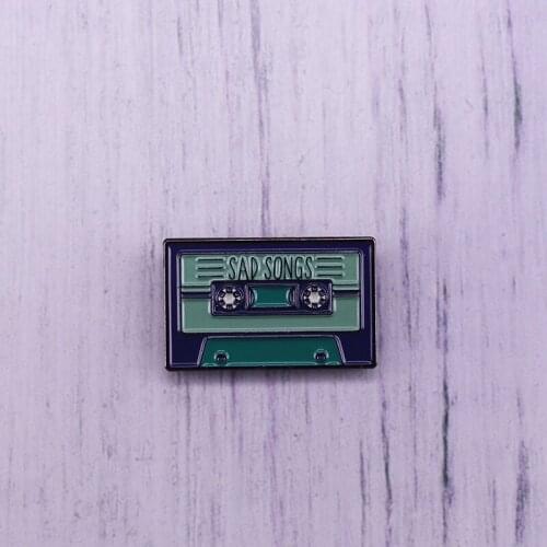 Sad Songs Tape Enamel Pin Black Blackish Green Rectangle Brooch For Collection Badge
