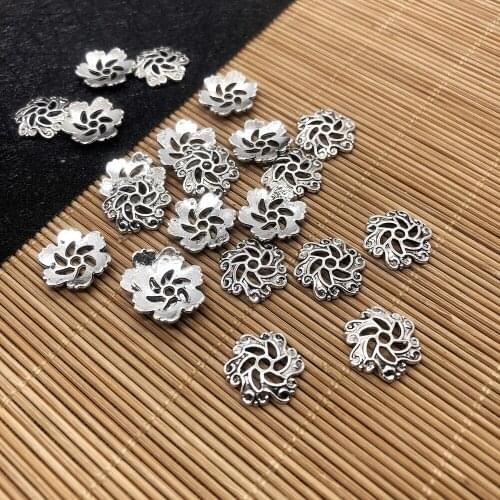 Jewelry Making Supplies Charms, 20Pcs Bead End Caps Findings Flower Shape Silver Color 12x12x2mm, DIY Clip Earring Accessories