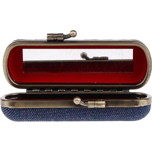Lipstick Case Holder Box Organizer Bag with Mirror for Ladies Dark Blue