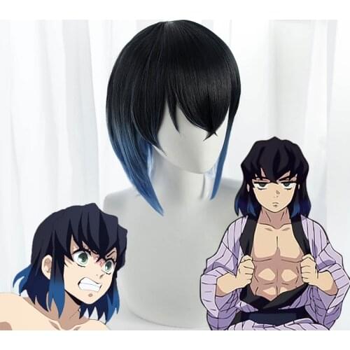 Hashibira Inosuke Wig Anime Demon Slayer Hashibira Inosuke Cosplay Wig Kimetsu no Yaiba Blue Gradient Easy To Style Hair