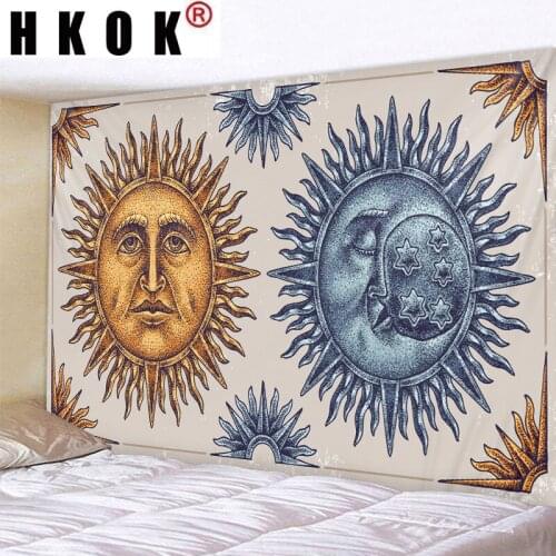 HKOK Pretty Sun Moon Tapestry Wall Rugs Wall Hanging Fabric Mural Background Cloth Towel Beach Fabric Blanket Bedroom Home Decor