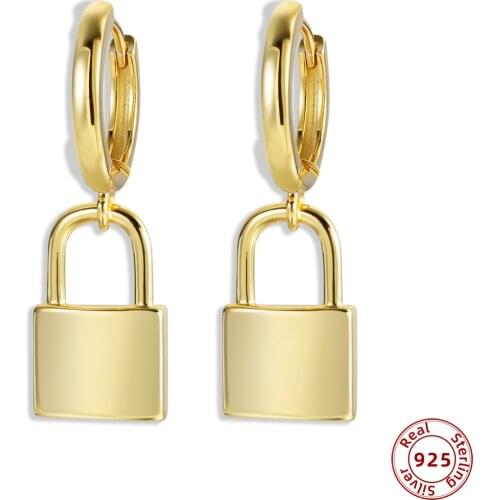 Classic Padlock Lock Pendant Hoop Earrings Female Gold Small Hoop Earrings Ear Piercing Huggie 925 Sterling Silver Jewelry