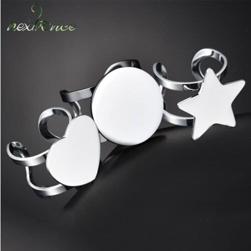 Nextvance 3 Colors Round Heart Star Signet Ring Custom Name Love Date Open Cuff Ring For Wedding Anniversary Gift Bijoux Femme