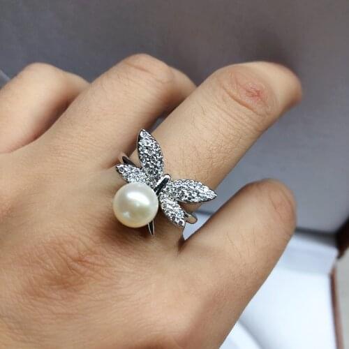 Dragonfly Ring Mountings Base Findings, Adjustable Ring Jewelry Setting Parts Fittings for Akoya Edison Pearls Jade Coral Beads