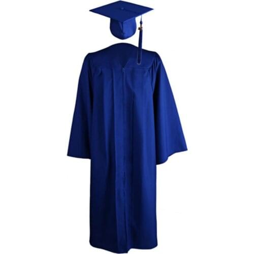 Fashion Mens Clothing Graduation Gown Solid Color Zipper Closure Unisex V Neck Breathable Pleated Robe Hat Set School 2021
