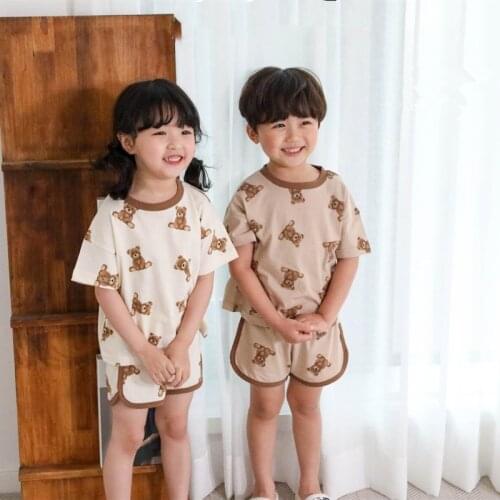 Baby Boy Muslin Clothes Set Children Sports Suit Outfits Boys Bear Print Shorts Suits Toddler Summer Outfits 2021 Kids Tracksuit