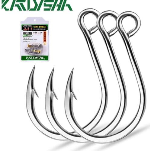 KATYUSHA 100Pcs/lot Barbed Single Hooks 6#-11/0# Big Eye Fishhooks High Carbon Steel Sharp Carp Jigging Fishing Hooks Tackle