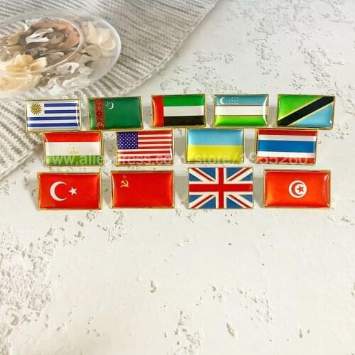 National Flag Metal Lapel Pin Square Flag Pin Badge All Over the World Thailand Tunisia Turkey Ukraine UK USA USSR Tanzania