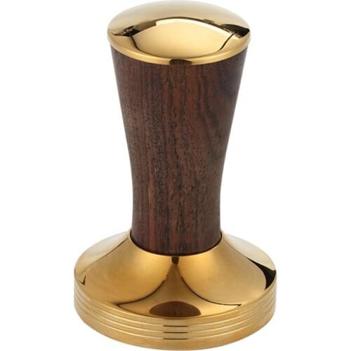 58mm Coffee Tamper Solid wooden Handle Coffee Powder Hammer 304 Stainless Steel Flat Base Barista Coffee Accessories