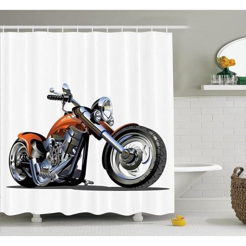 Motorcycle Shower Curtain Cartoon Motorbike Motorcyclist Adventure Racing Powerful Engine Vehicle Art Waterproof Bath Curtains