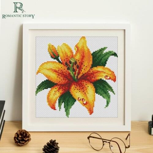 Romantic Story Needlecrafts Stamped Cross Stitch Kits with Pre-Printed Flowers Pattern For Beginners Starter Embroidery Pattern