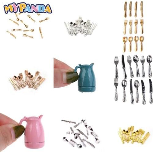 Dollhouse Miniature Forks, Spoons & Knifes Tableware Stainless Steel Tableware Set Kitchen Accessories Toys
