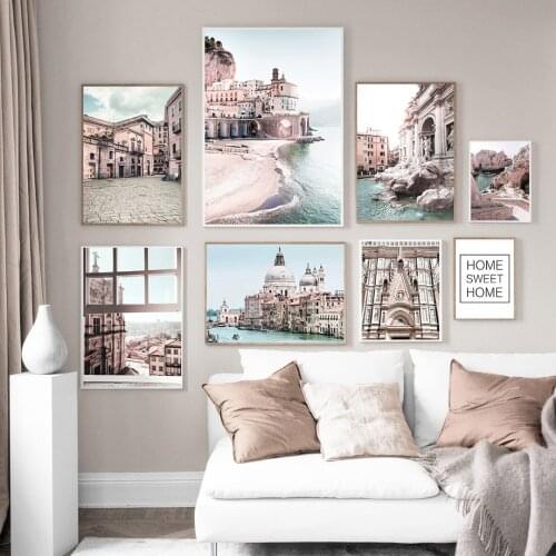 Trevi Fountain Venice Seaside Town Church Wall Art Canvas Painting Nordic Posters and Prints Wall Pictures for Living Room Decor