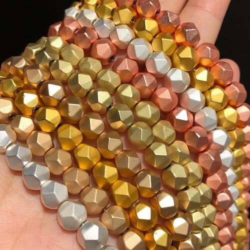 Natural Faceted Matte Gold Silver Plated Hematite Stone Beads 4/6/8mm Loose Spacer Beads For Jewelry Making Diy Charm Bracelets